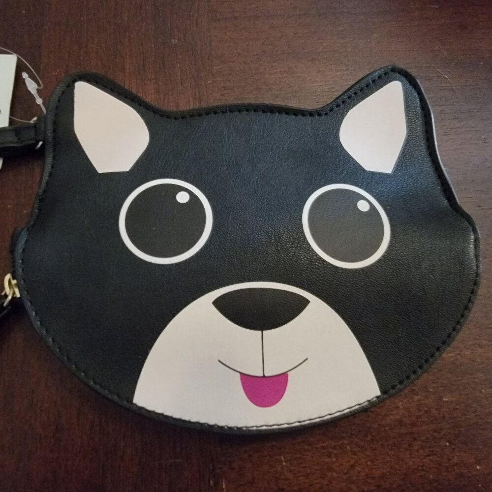 Betsey Johnson Dog Wristlet NWT Black Puppy Coin Purse Novelty Zip Pouch Cute